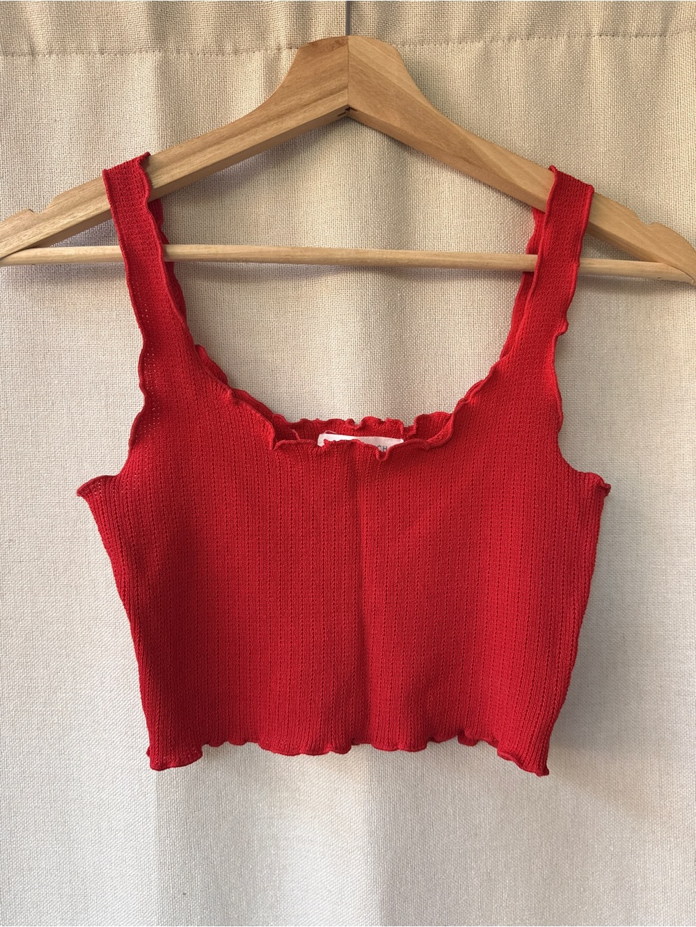 Honey Punch Red Ribbed Ruffle Crop Tank